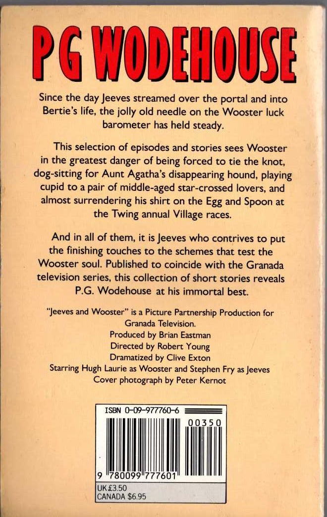 P.G. Wodehouse  JEEVES TAKES CHARGE and Other Stories (Hugh Laurie & Stephen Fry) magnified rear book cover image
