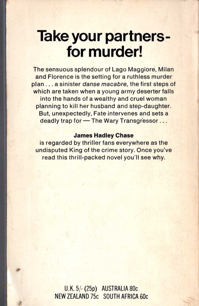James Hadley Chase  THE WARY TRANSGRESSOR magnified rear book cover image