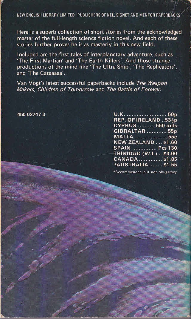 A.E. Van Vogt  THE DARKNESS ON DIAMONDIA magnified rear book cover image