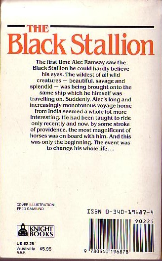 Walter Farley  THE BLACK STALLION magnified rear book cover image