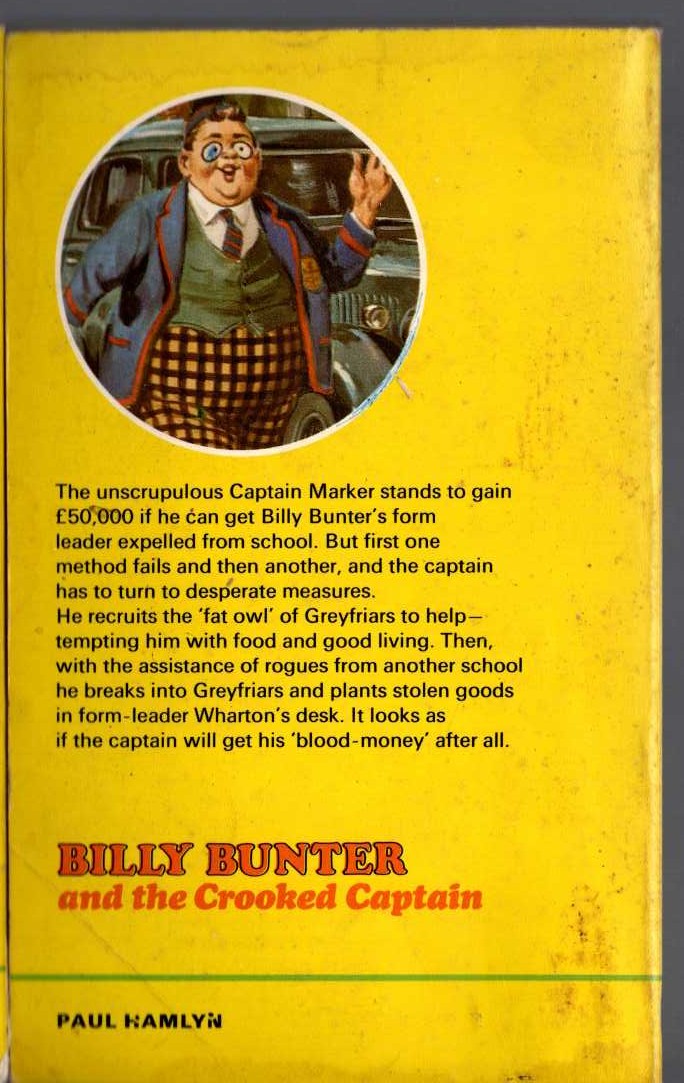 Frank Richards  BILLY BUNTER AND THE CROOKED CAPTAIN magnified rear book cover image