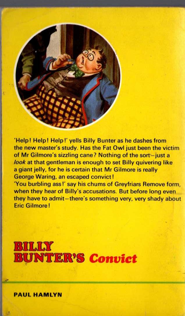 Frank Richards  BILLY BUNTER'S CONVICT magnified rear book cover image