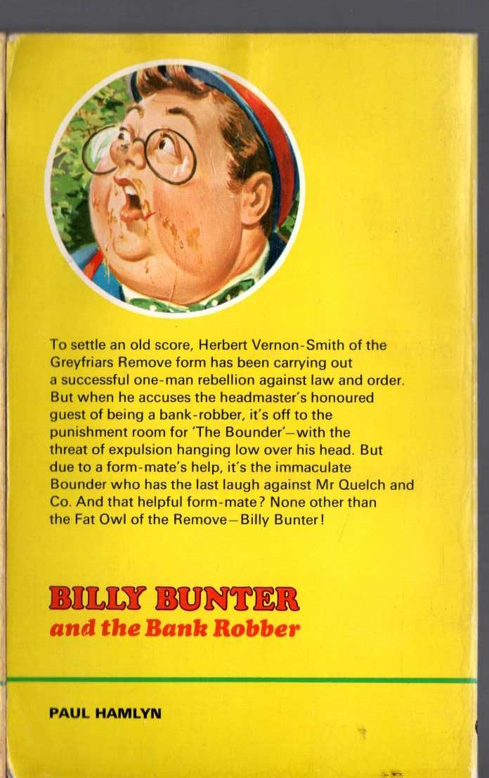 Frank Richards  BILLY BUNTER AND THE BANK ROBBER magnified rear book cover image