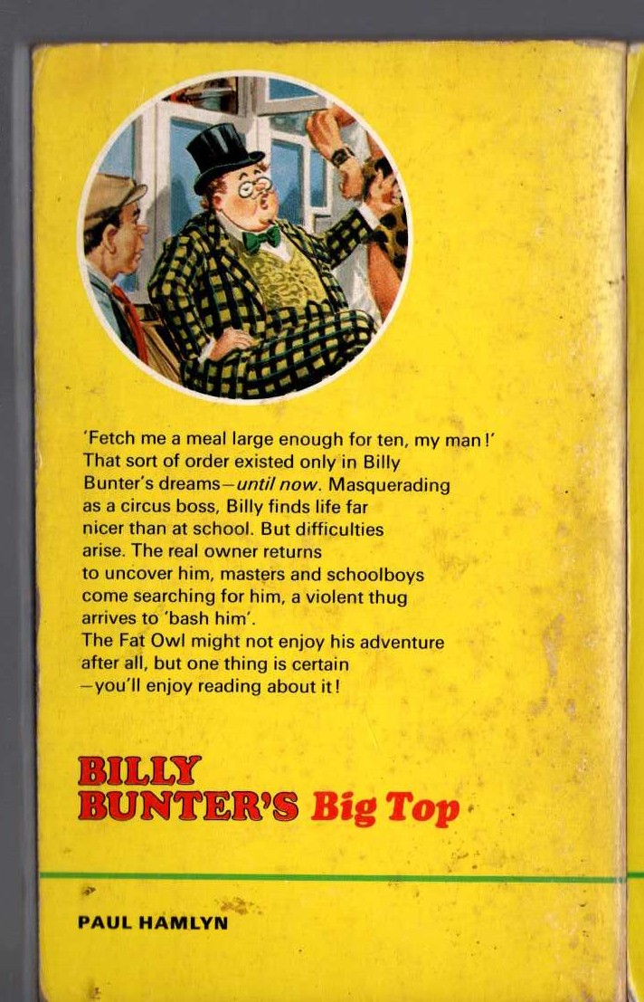 Frank Richards  BILLY BUNTER'S BIG TOP magnified rear book cover image