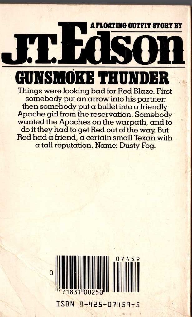 J.T. Edson  GUNSMOKE THUNDER magnified rear book cover image