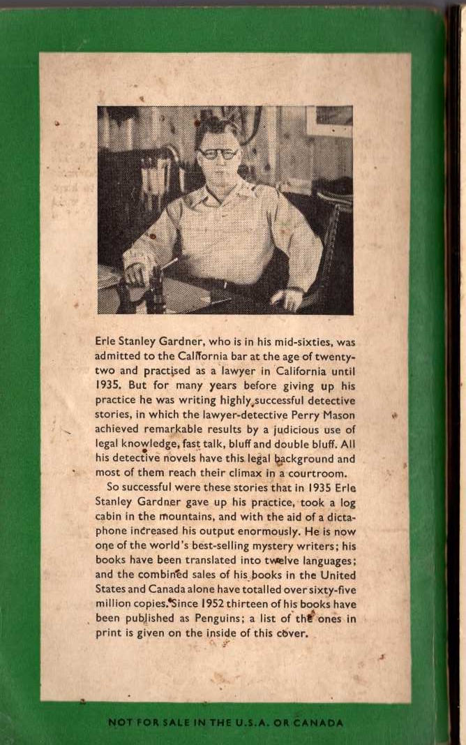 Erle Stanley Gardner  THE CASE OF THE LAME CANARY magnified rear book cover image