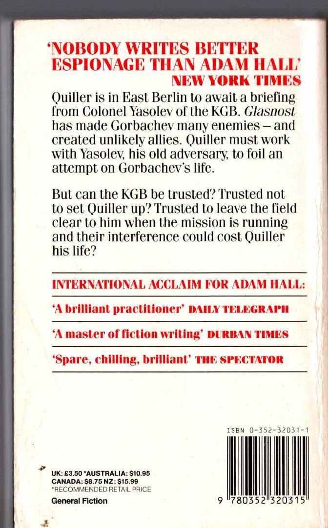 Adam Hall  QUILLER KGB magnified rear book cover image