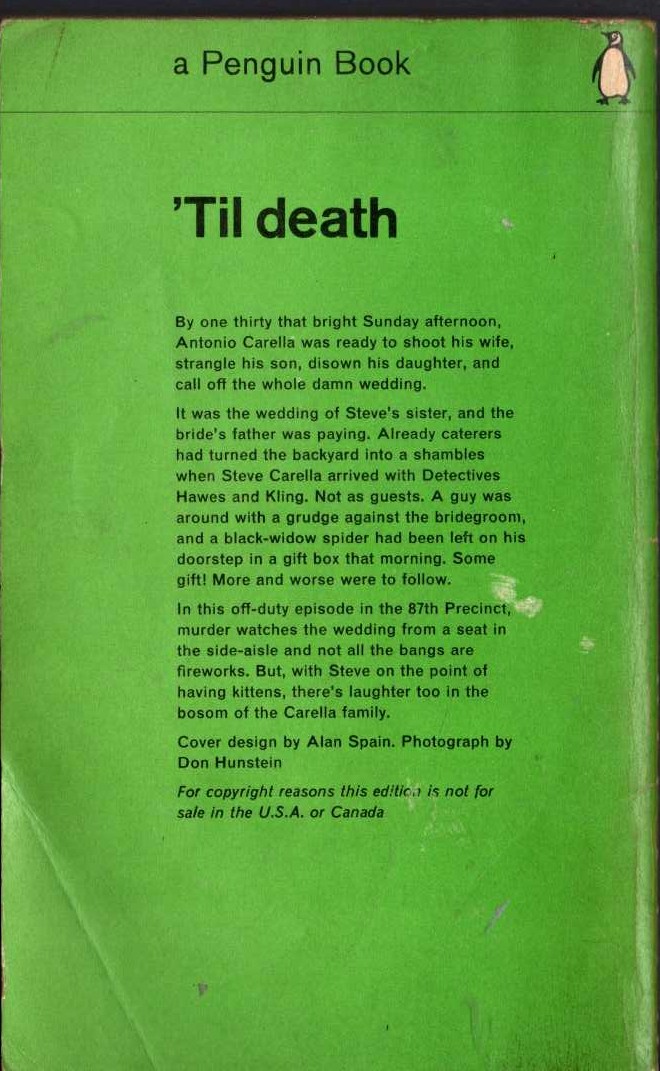 Ed McBain  'TIL DEATH magnified rear book cover image
