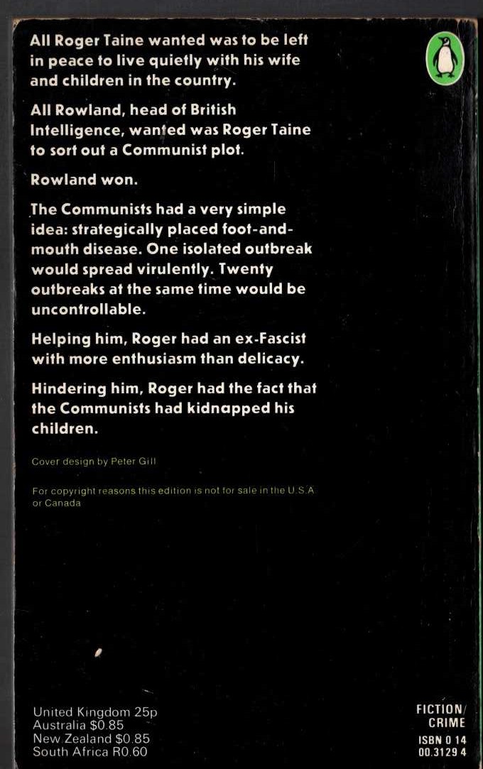 Geoffrey Household  A TIME TO KILL magnified rear book cover image