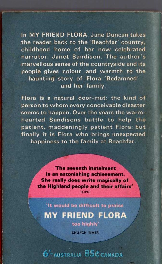 Jane Duncan  MY FRIEND FLORA magnified rear book cover image