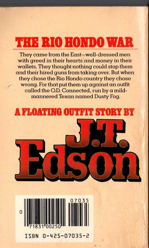 J.T. Edson  THE RIO HONDO WAR magnified rear book cover image