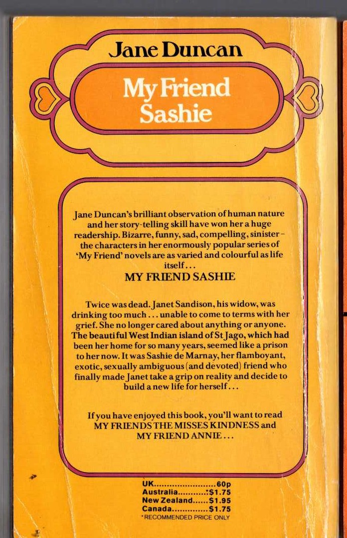Jane Duncan  MY FRIEND SASHIE magnified rear book cover image
