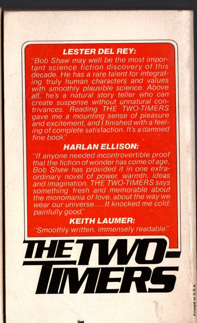 Bob Shaw  THE TWO-TIMERS magnified rear book cover image