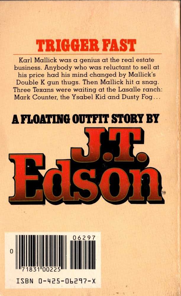 J.T. Edson  TRIGGER FAST magnified rear book cover image