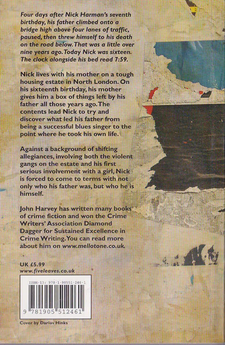 John Harvey  NICK'S BLUES magnified rear book cover image