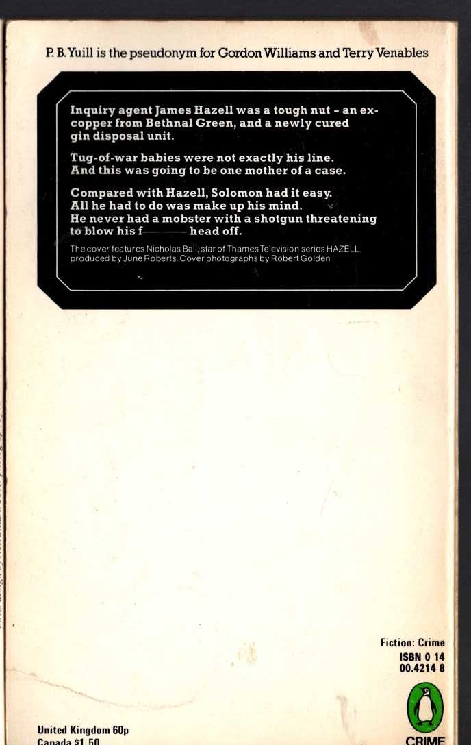 P.B. Yuill  HAZELL PLAYS SOLOMON magnified rear book cover image