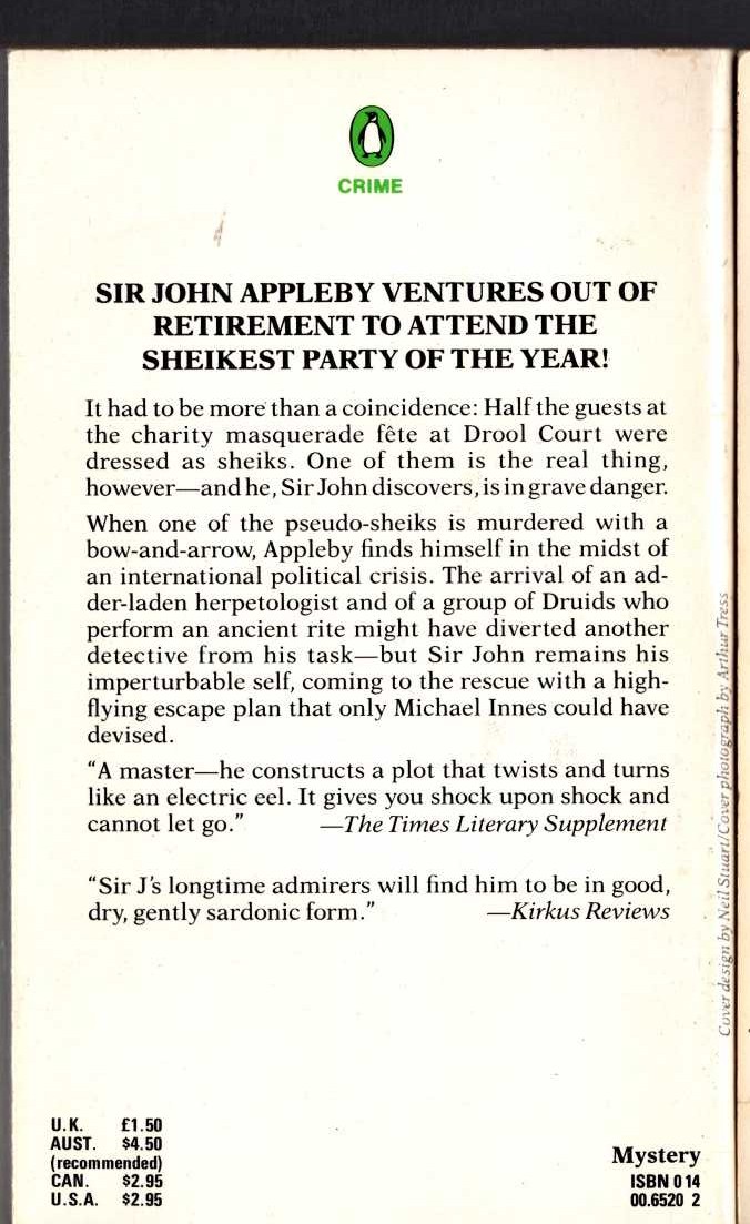 Michael Innes  SHEIKS AND ADDERS magnified rear book cover image