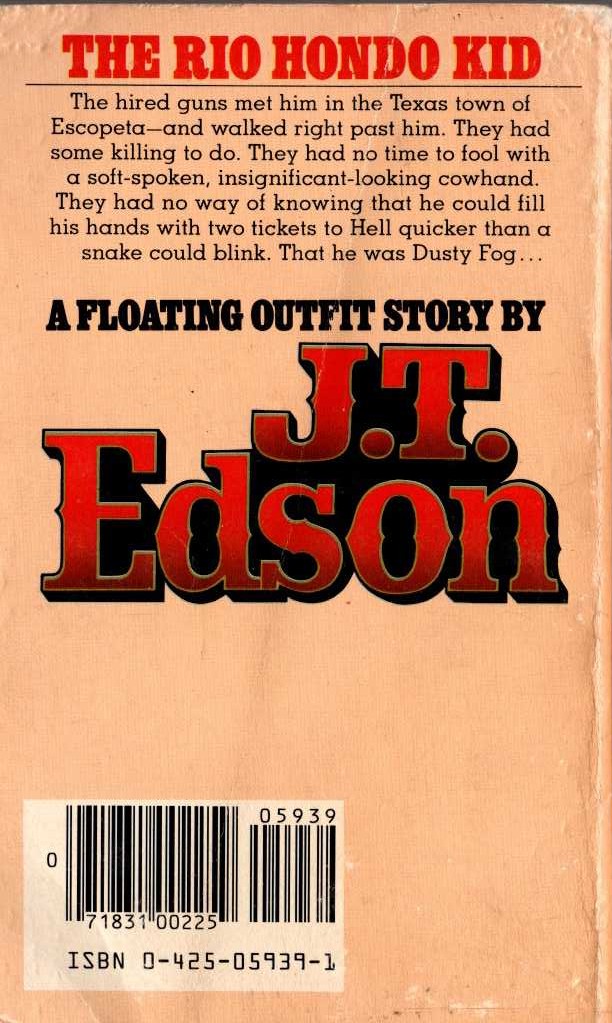 J.T. Edson  THE RIO HONDO KID magnified rear book cover image