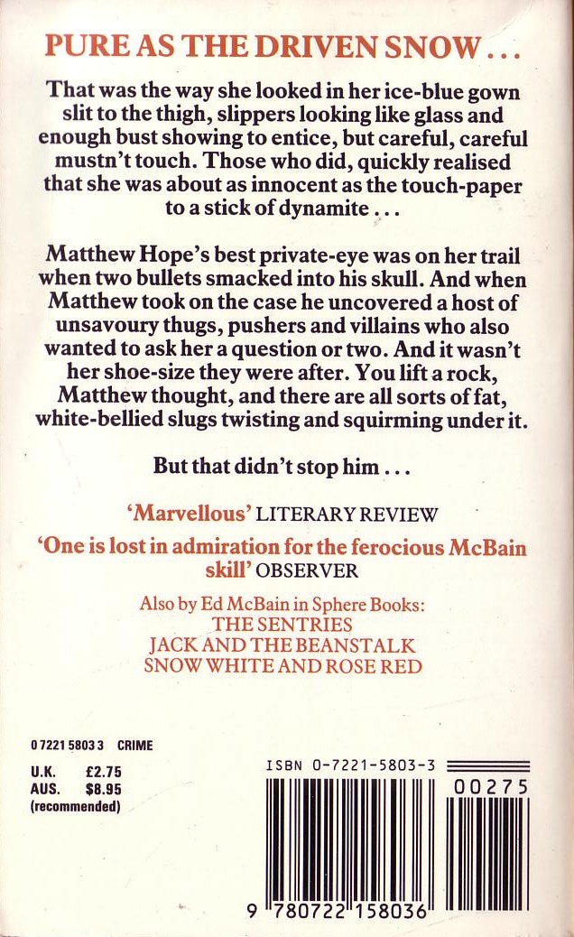 Ed McBain  CINDERELLA magnified rear book cover image