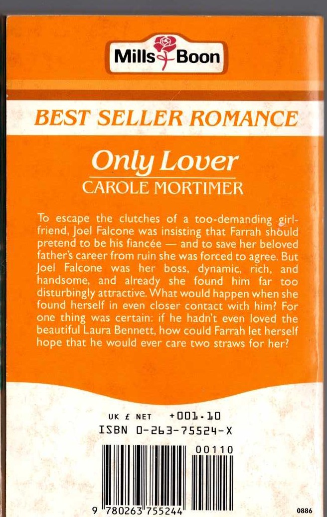 Carole Mortimer  ONLY LOVER magnified rear book cover image