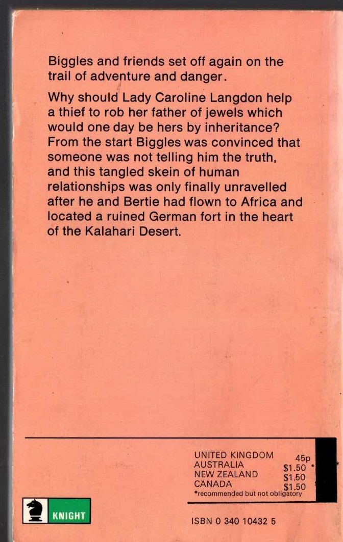 Captain W.E. Johns  BIGGLES SORTS IT OUT magnified rear book cover image