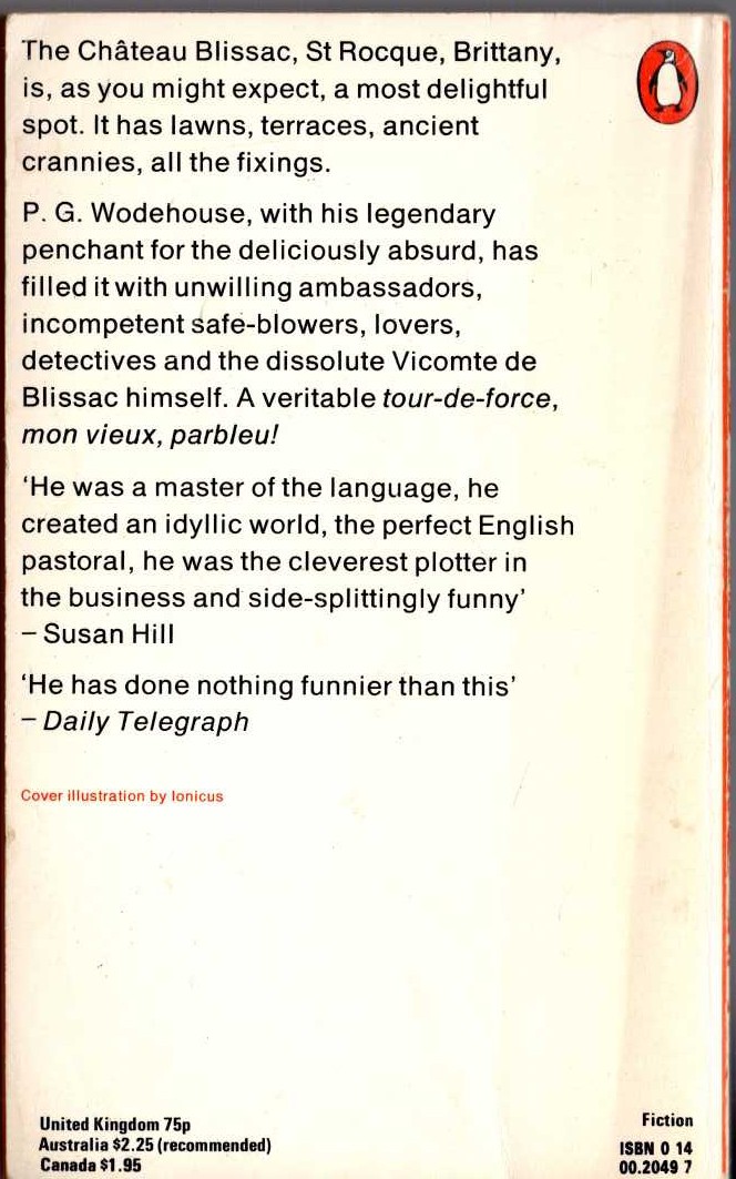 P.G. Wodehouse  HOT WATER magnified rear book cover image