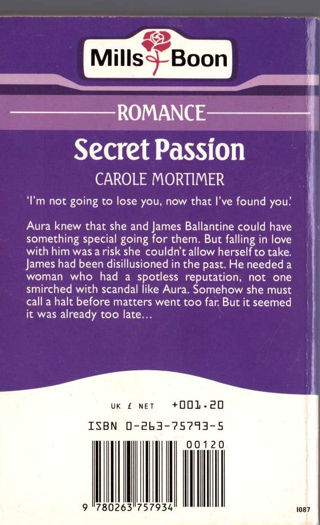 Carole Mortimer  SECRET PASSION magnified rear book cover image