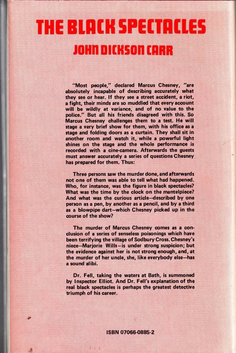 THE BLACK SPECTACLES magnified rear book cover image