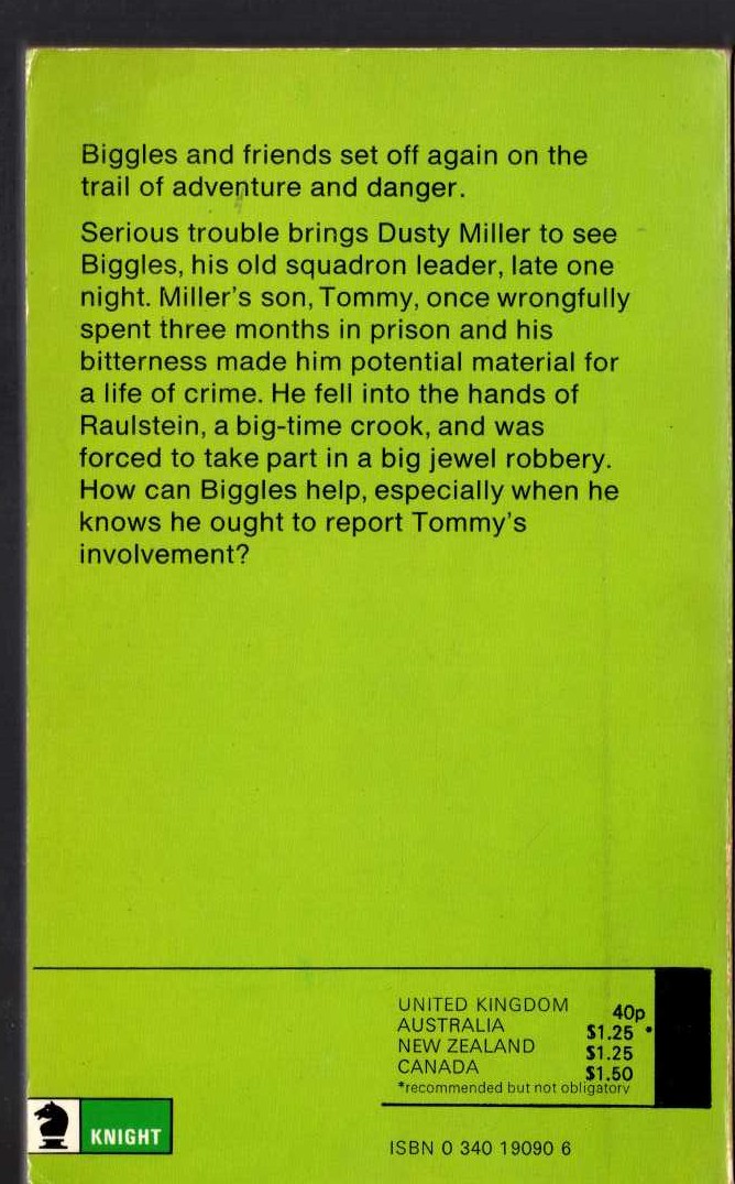 Captain W.E. Johns  BIGGLES AND THE PENITENT THIEF magnified rear book cover image