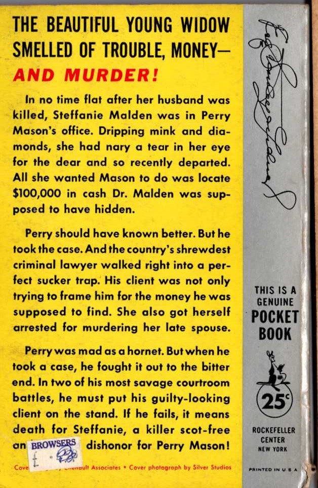 Erle Stanley Gardner  THE CASE OF THE FUGITIVE NURSE magnified rear book cover image