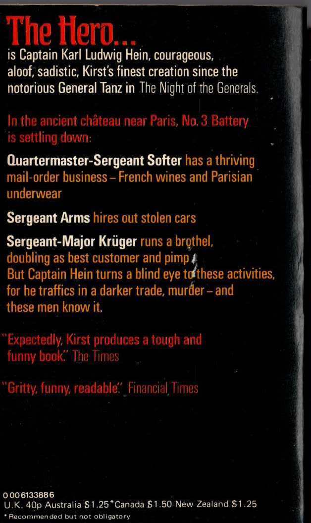 H.H. Kirst  HERO IN THE TOWER magnified rear book cover image