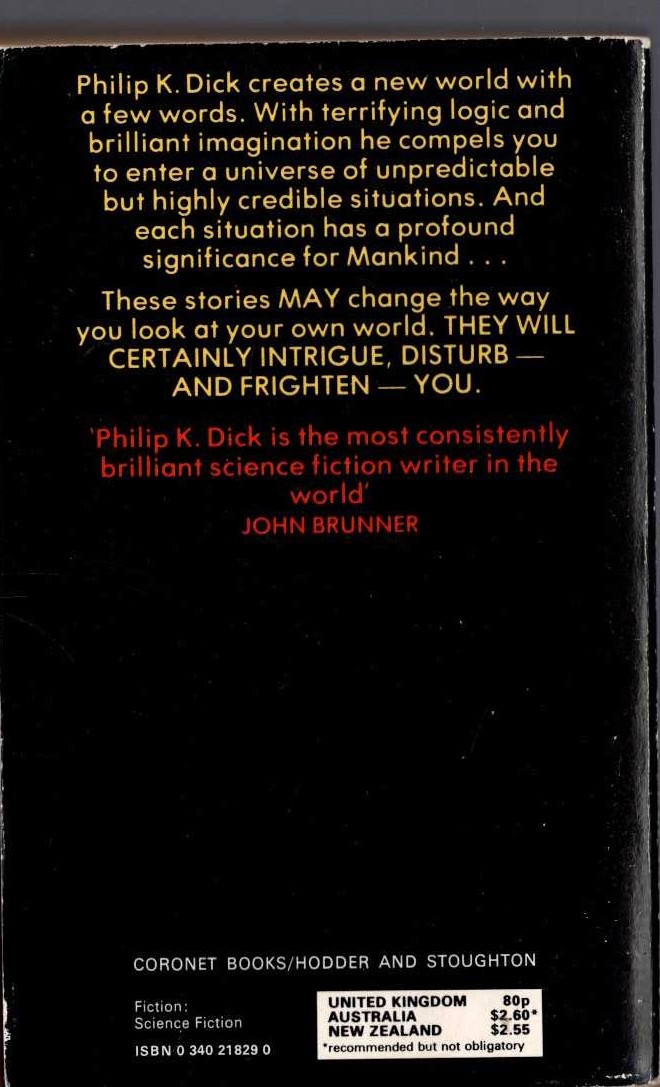 Philip K. Dick  THE TURNING WHEEL AND OTHER STORIES magnified rear book cover image