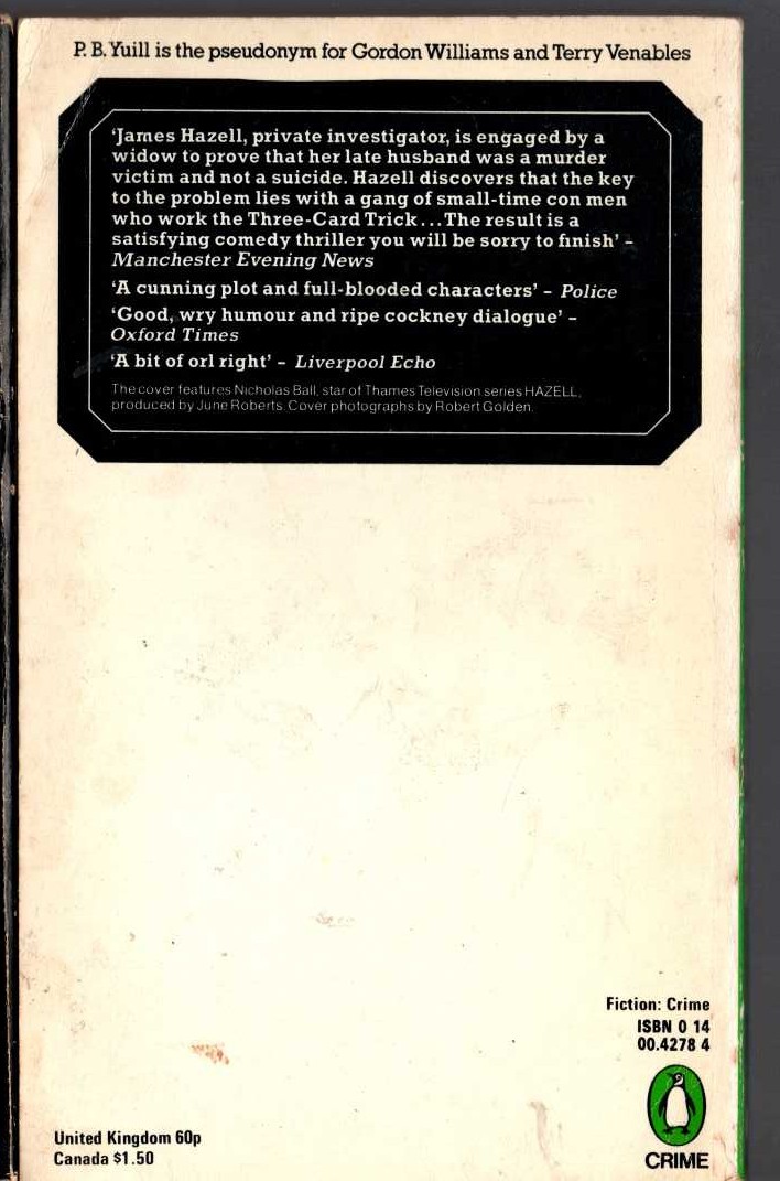P.B. Yuill  HAZELL AND THE THREE-CARD TRICK magnified rear book cover image
