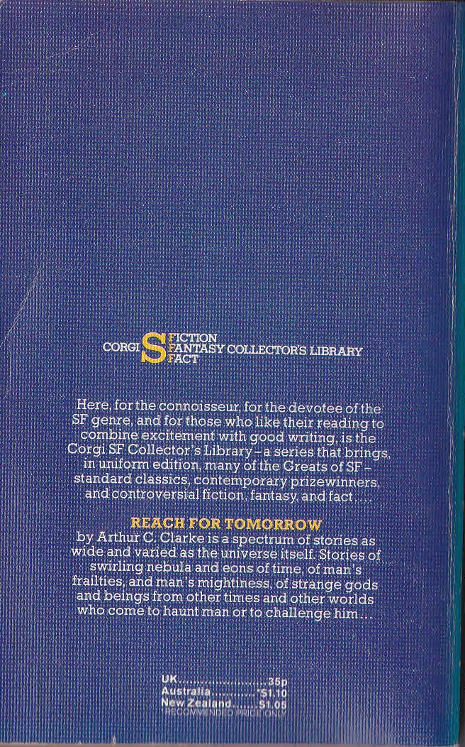 Arthur C. Clarke  REACH FOR TOMORROW magnified rear book cover image