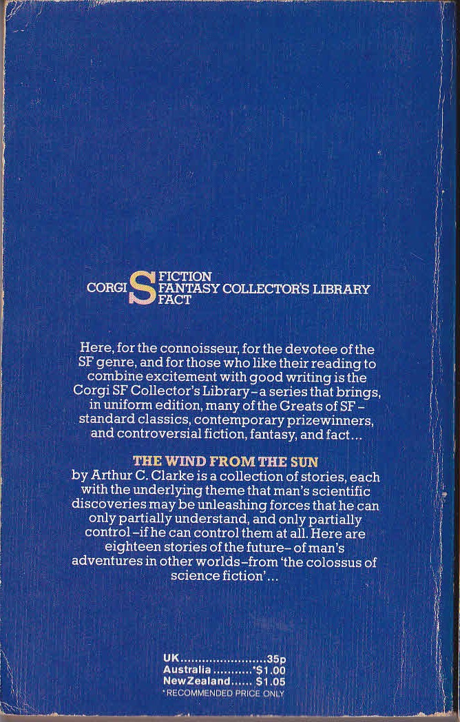 Arthur C. Clarke  THE WIND FROM THE SUN magnified rear book cover image