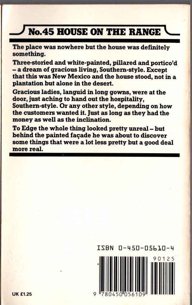George G. Gilman  EDGE 45: HOUSE ON THE RANGE magnified rear book cover image