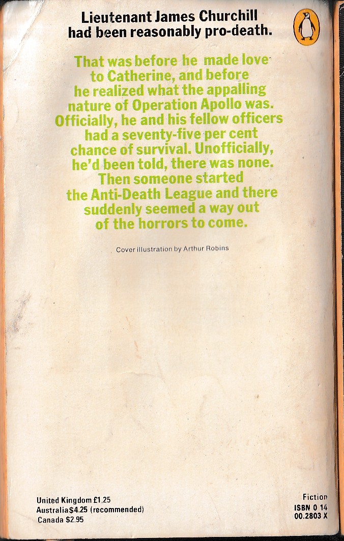 Kingsley Amis  THE ANTI-DEATH LEAGUE magnified rear book cover image