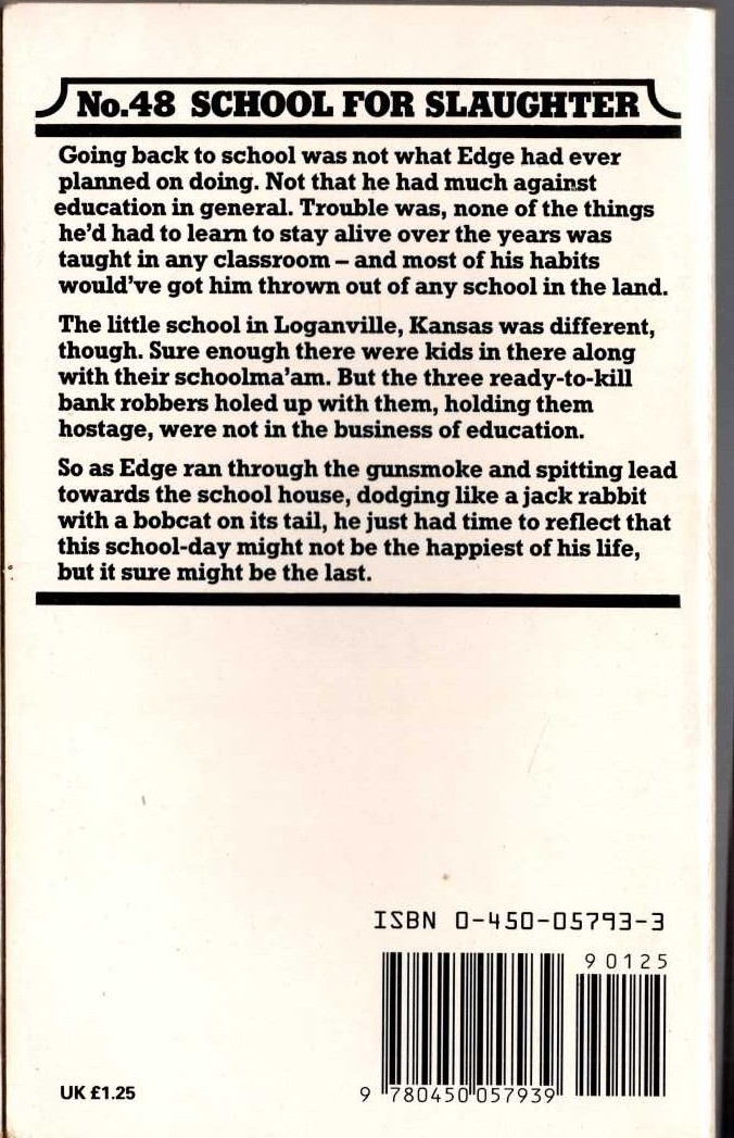 George G. Gilman  EDGE 48: SCHOOL FOR SLAUGHTER magnified rear book cover image