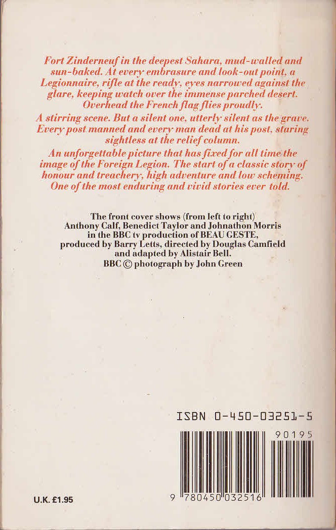 P.C. Wren  BEAU GESTE (BBC TV) magnified rear book cover image
