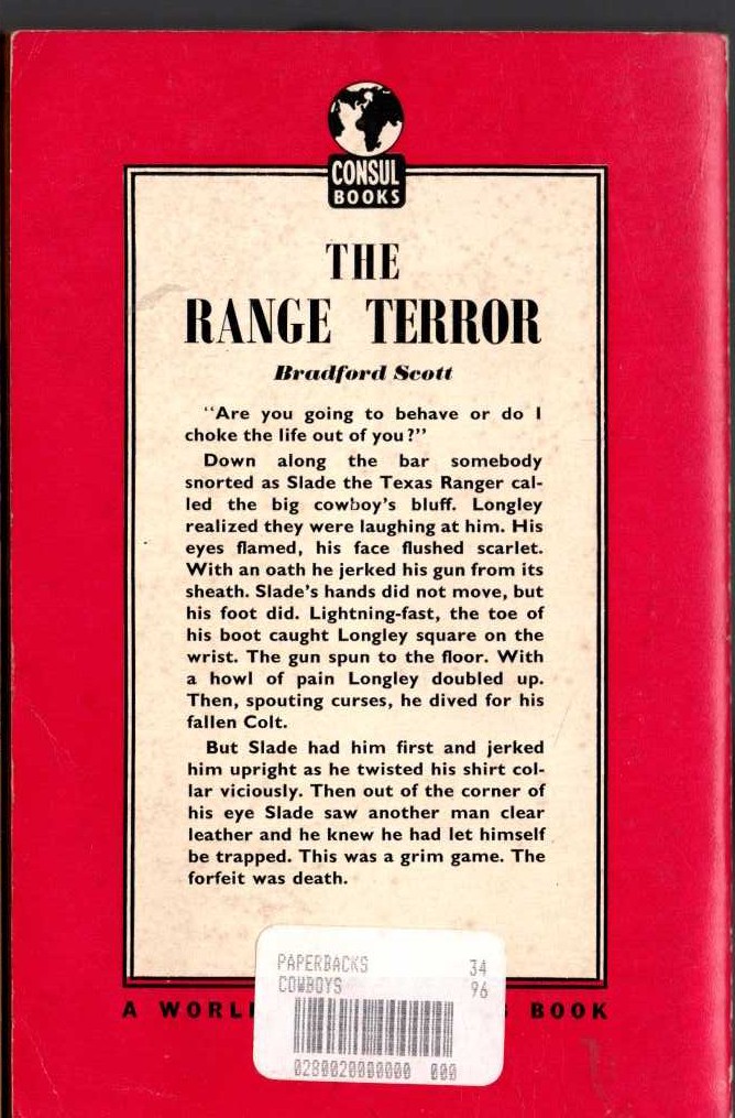 Bradford Scott  THE RANGE TERROR magnified rear book cover image
