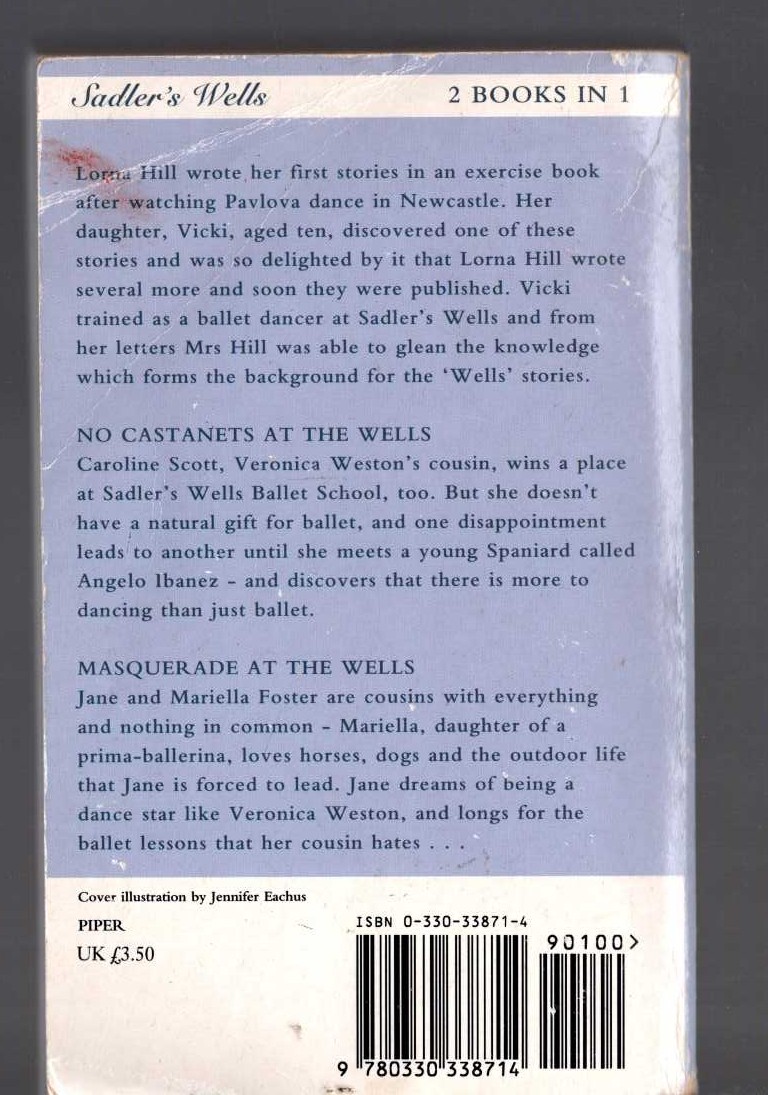 Lorna Hill  NO CASTANETS AT THE WELLS and MASQUERADE AT THE WELLS magnified rear book cover image