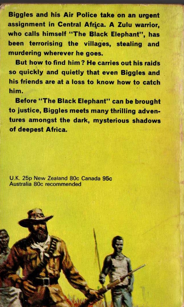 Captain W.E. Johns  BIGGLES AND THE BLACK RAIDER magnified rear book cover image