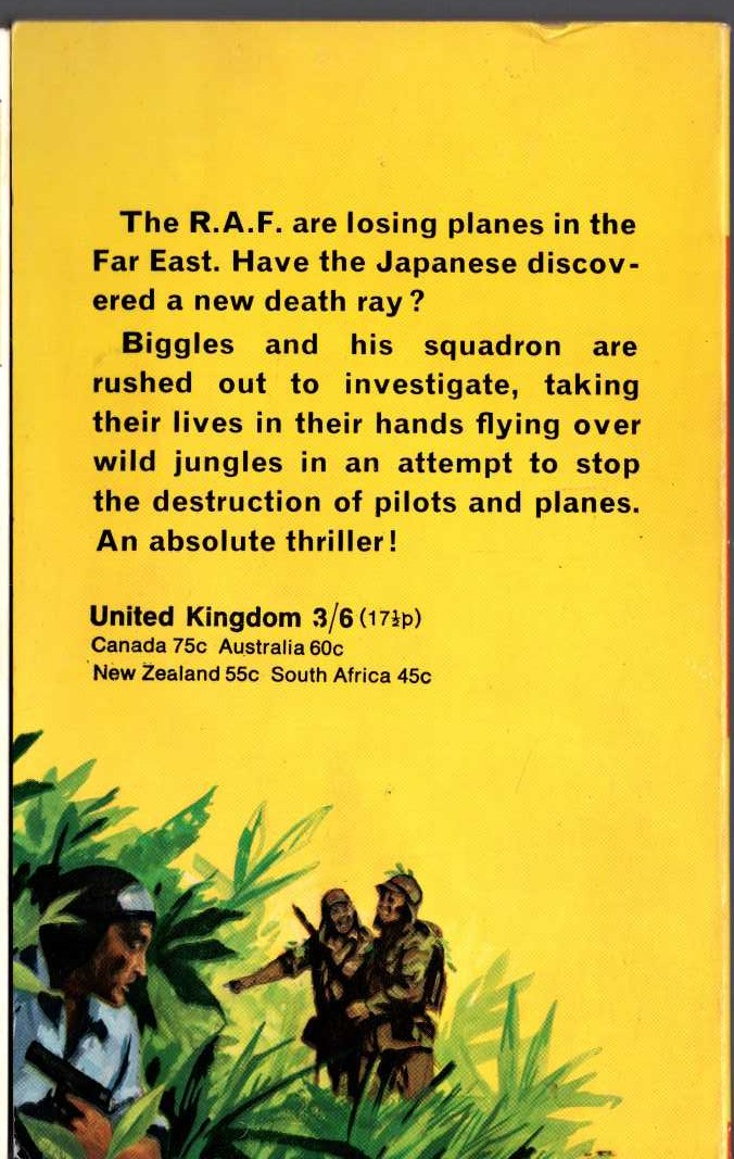 Captain W.E. Johns  BIGGLES AND THE GUN-RUNNERS magnified rear book cover image