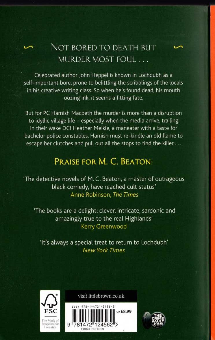 M.C. Beaton  HAMISH MACBETH. Death of a Bore magnified rear book cover image