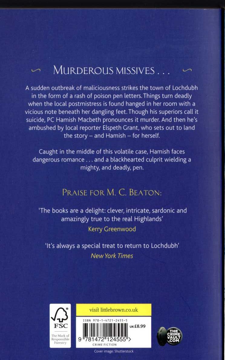 M.C. Beaton  HAMISH MACBETH. Death of a Poison Pen magnified rear book cover image