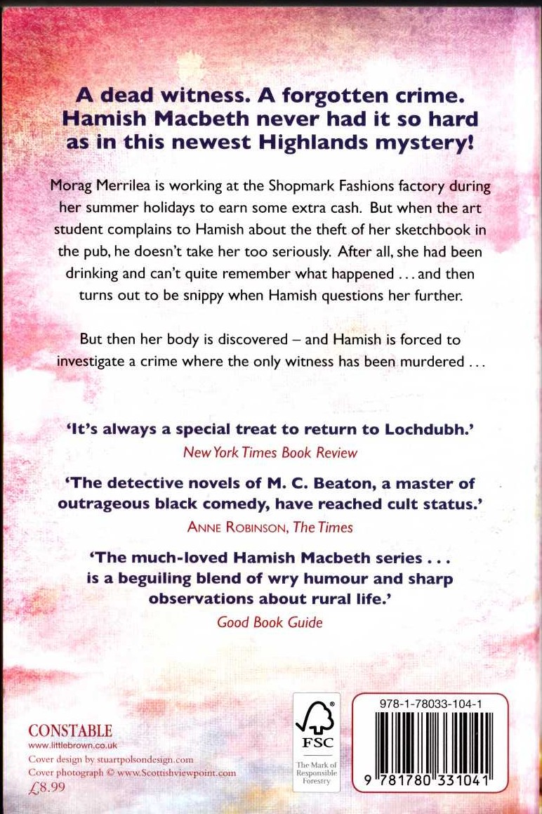 M.C. Beaton  HAMISH MACBETH. Death of Yesterday magnified rear book cover image