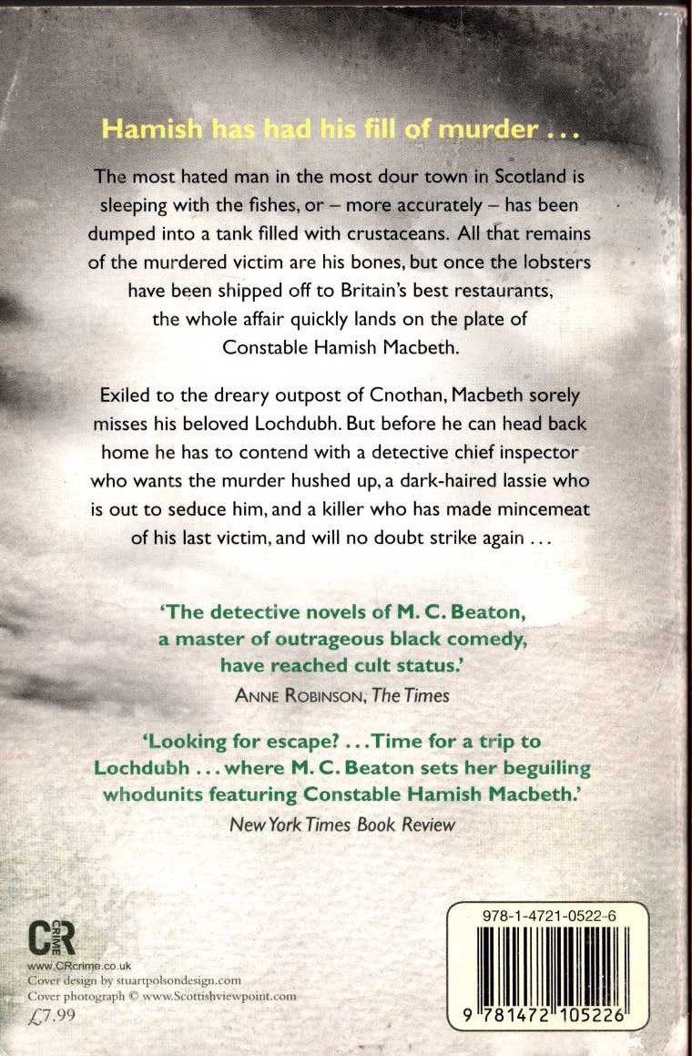 M.C. Beaton  HAMISH MACBETH. Death of an Outsider magnified rear book cover image