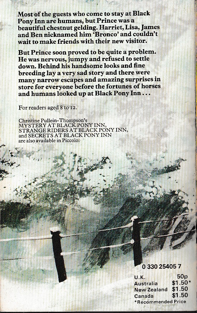 Christine Pullein-Thompson  PRINCE AT BLACK PONY INN magnified rear book cover image