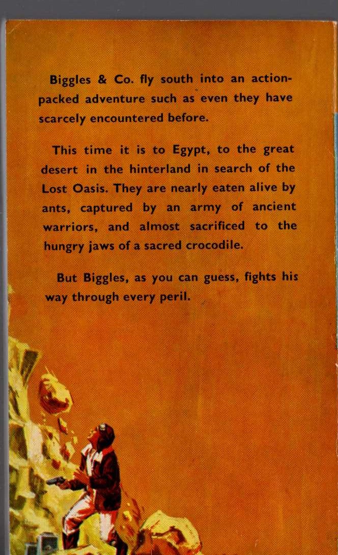 Captain W.E. Johns  BIGGLES FLIES SOUTH magnified rear book cover image