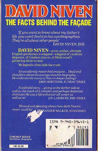 Sheridan Morley  THE OTHER SIDE OF THE MOON: DAVID NIVEN. A Biograpy magnified rear book cover image